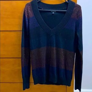 EXPRESS Sparkly Striped V-Neck Sweater